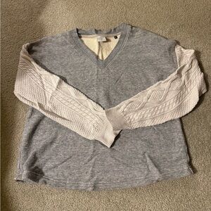 CAbi Gray and Cream V-Neck Sweater